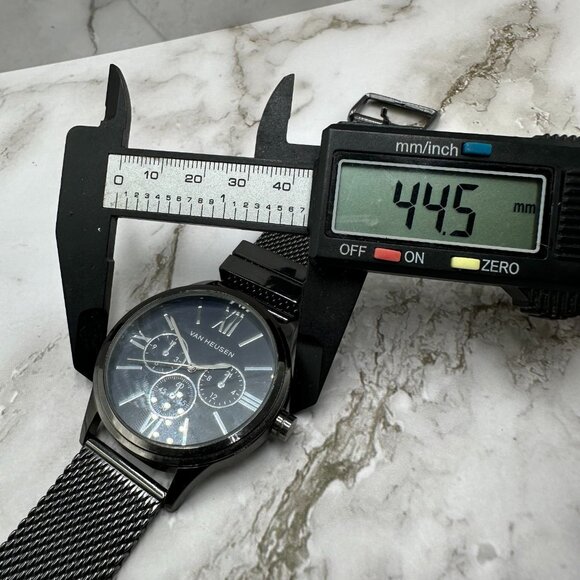 Van Heusen Watch Men Gunmetal Tone Blue Dial 44MM Mesh Band New Battery 10" - Picture 12 of 14